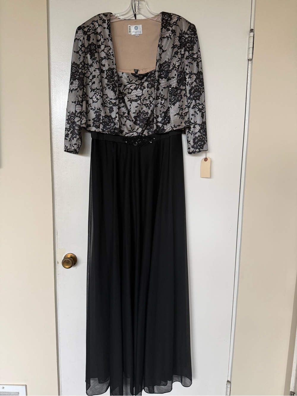 Patra Black Maxi Dress with Beige Lace Bolero